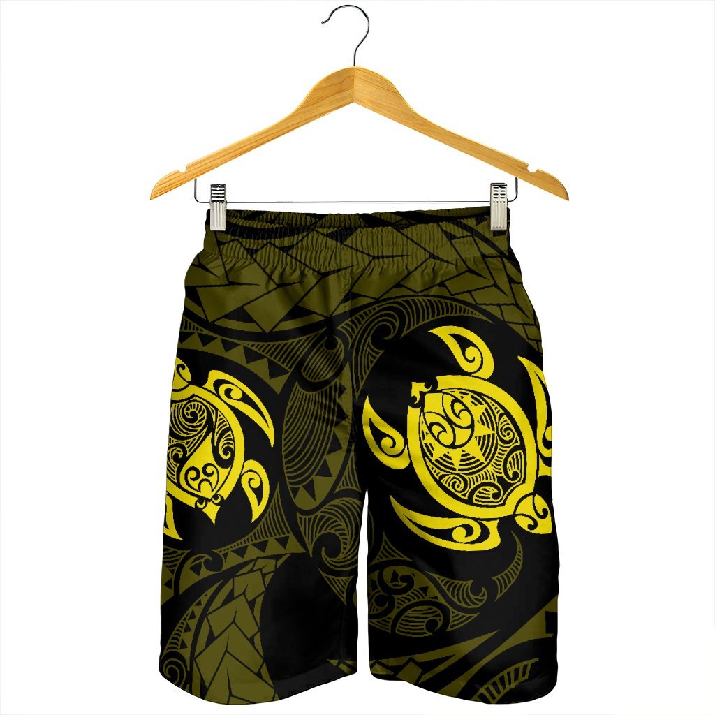 Hawaiian Two Turtle Polynesian Men's Shorts Yellow AH - Polynesian Pride
