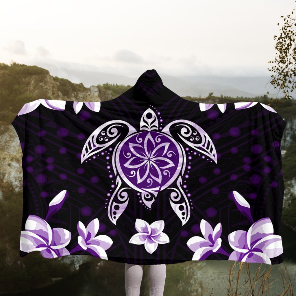 Hawaiian Violet Turtle Plumeria Hooded Blanket AH - Polynesian Pride