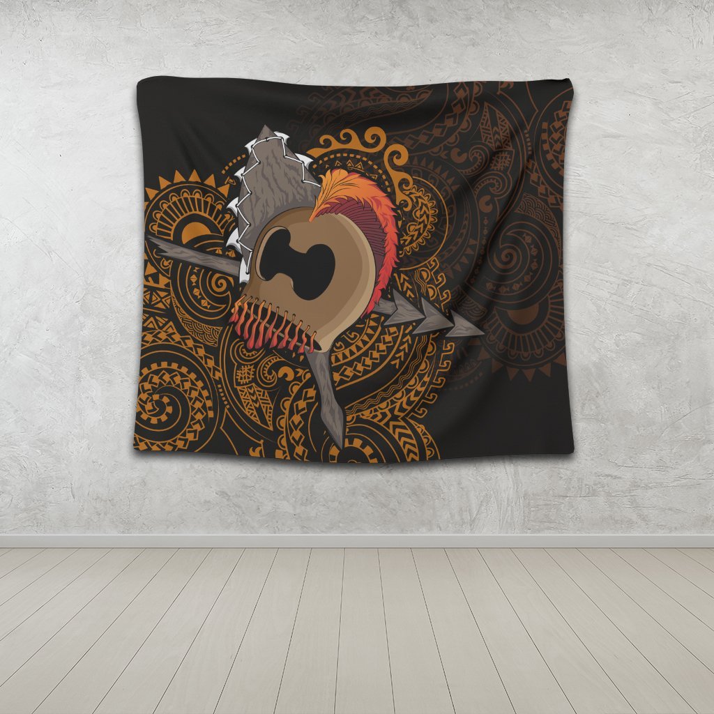 Hawaiian Warrior Helmet Kanaka Polynesian Tapestry - AH - Polynesian Pride