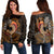 Hawaiian Warrior Helmet Kanaka Polynesian Women's Off Shoulder Sweater - AH Black - Polynesian Pride