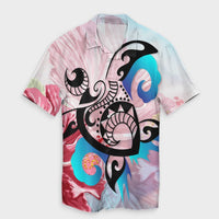 Hawaiian Wave Hibiscus Watercolor Turtle Polynesian Hawaiian Shirt - AH Unisex Black - Polynesian Pride