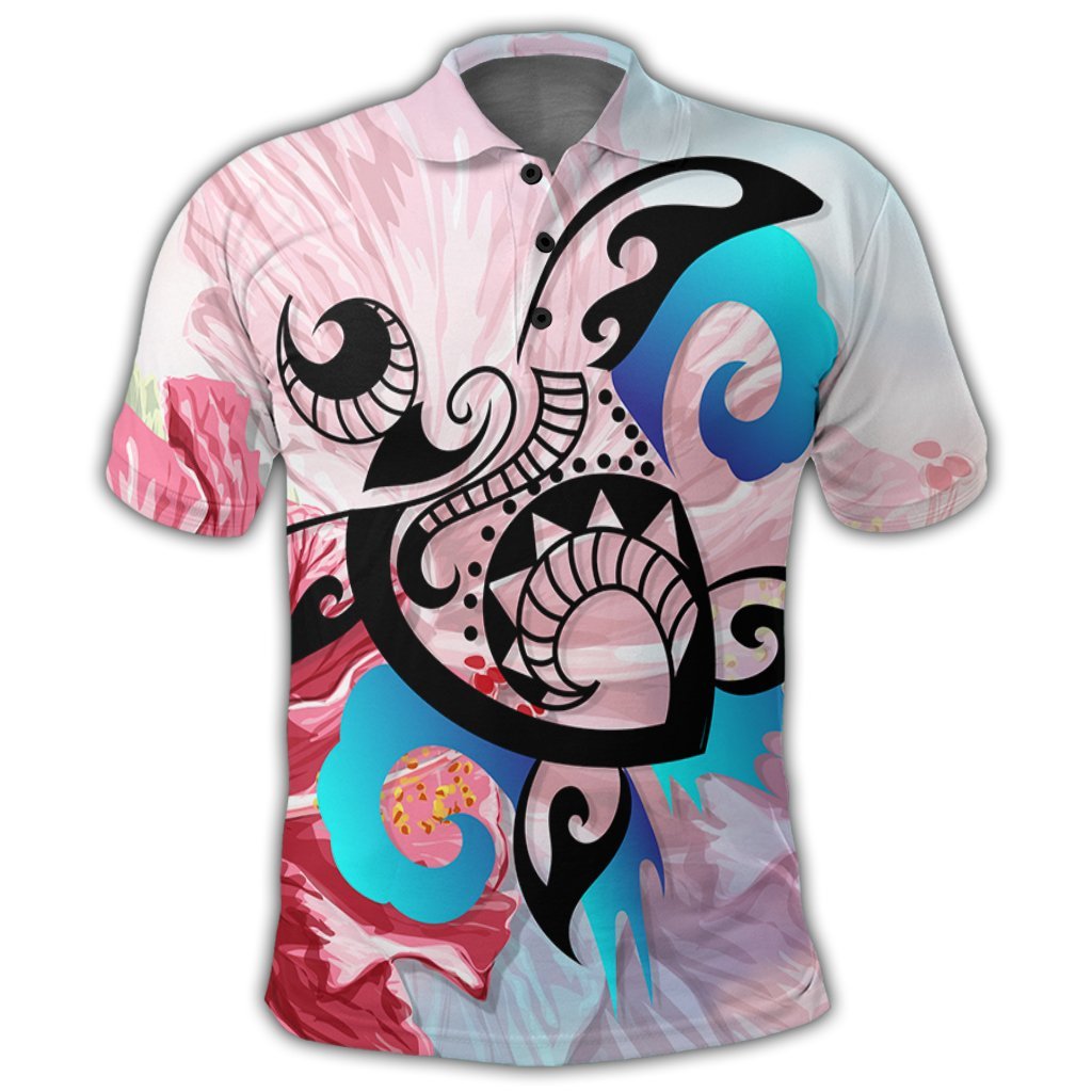 Hawaiian Wave Hibiscus Watercolor Turtle Polynesian Polo Shirt - Polynesian Pride