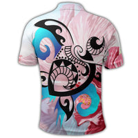 Hawaiian Wave Hibiscus Watercolor Turtle Polynesian Polo Shirt - Polynesian Pride
