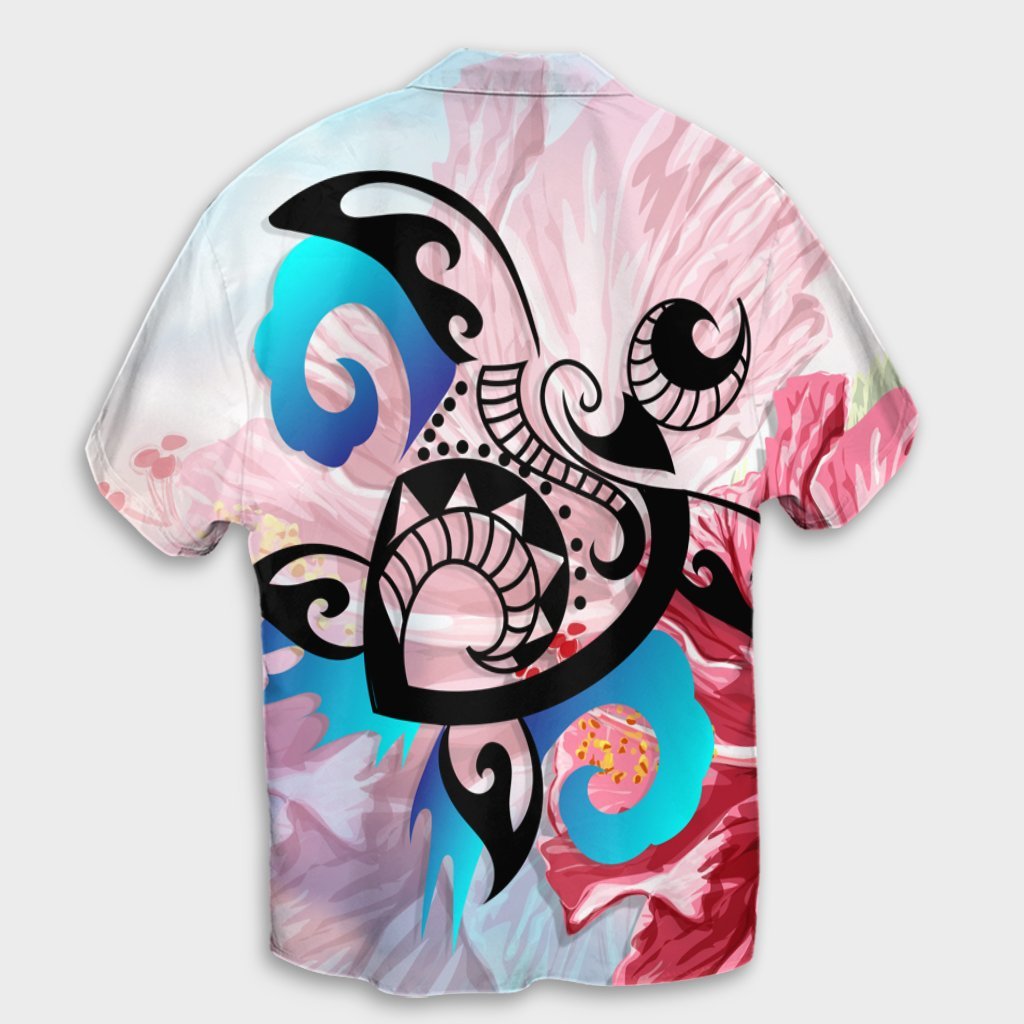 Hawaiian Wave Hibiscus Watercolor Turtle Polynesian Hawaiian Shirt - AH - Polynesian Pride
