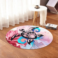 Hawaiian Wave Hibiscus Watercolor Turtle Polynesian Round Carpet - AH - Polynesian Pride