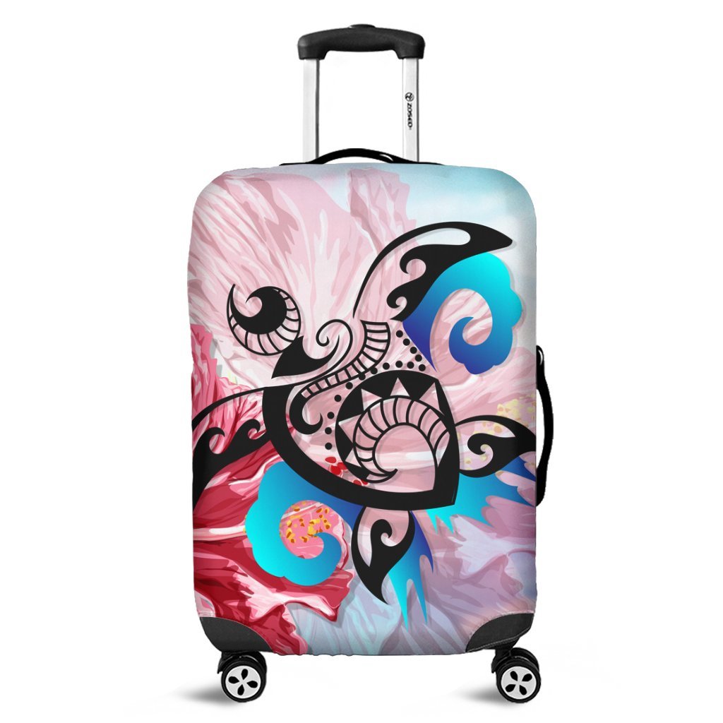 Hawaiian Wave Hibiscus Watercolor Turtle Polynesian Luggage Covers - AH Black - Polynesian Pride