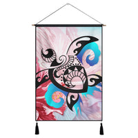 Hawaiian Wave Hibiscus Watercolor Turtle Polynesian Hanging Poster - AH Hanging Poster Cotton And Linen - Polynesian Pride