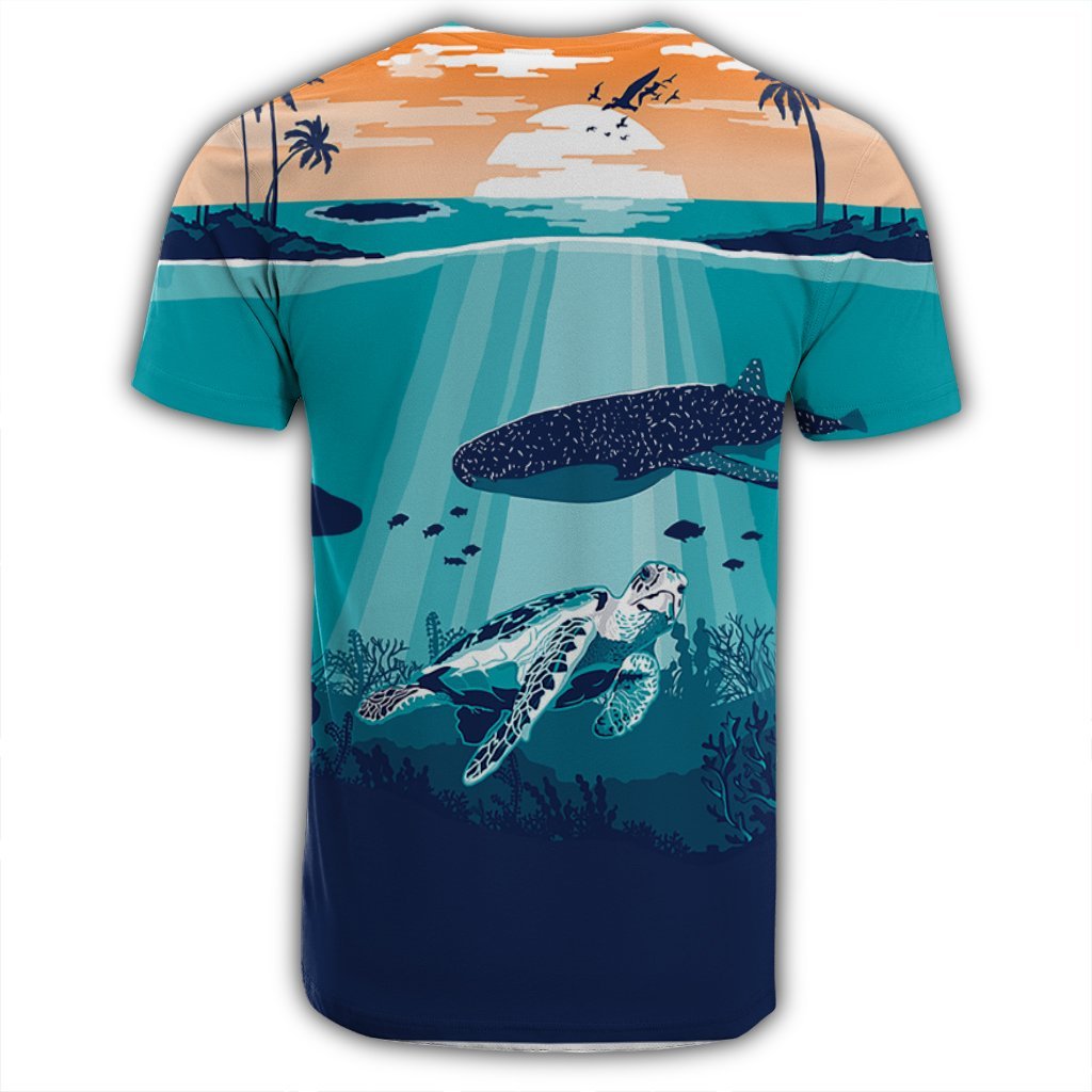 Hawaiian Whale And Turtle In Sunset Polynesian T Shirt AH - Polynesian Pride