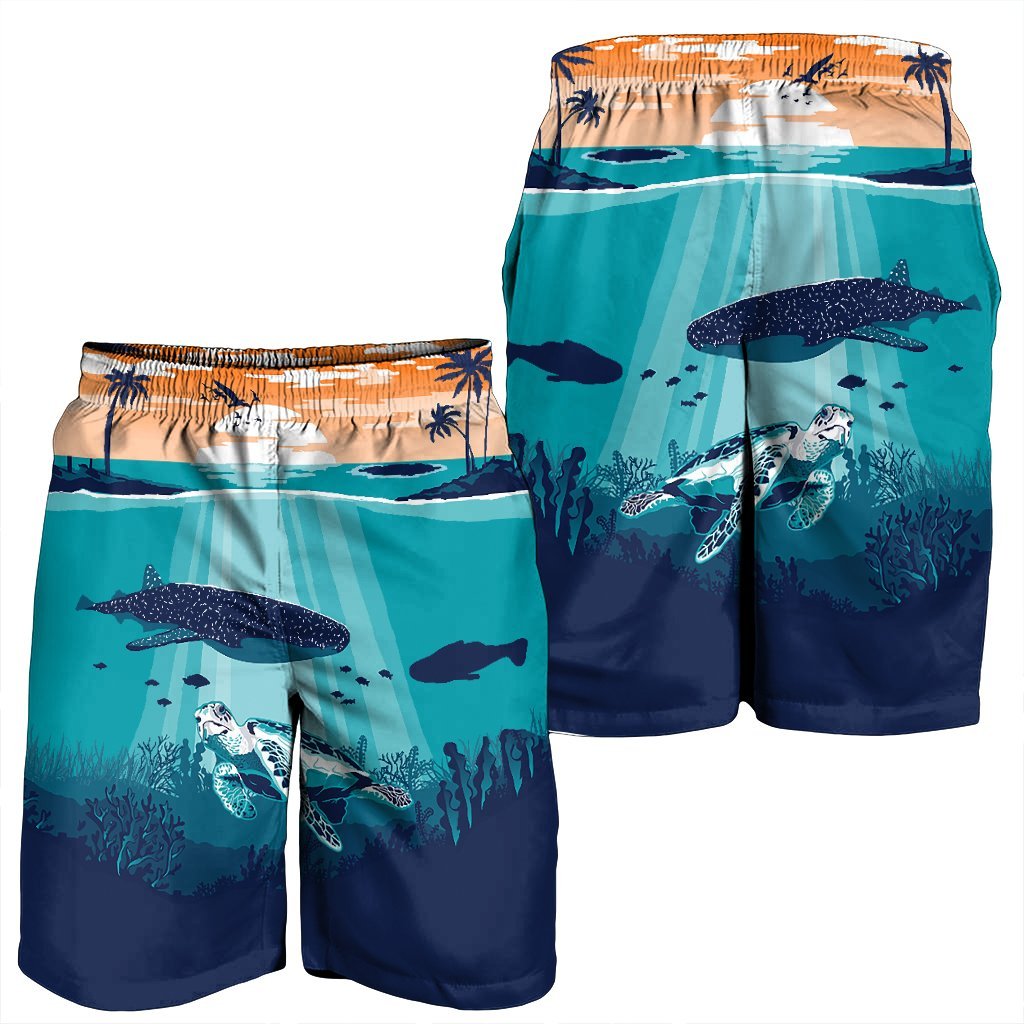 Hawaiian Whale And Turtle In Sunset Polynesian Men's Shorts - AH - Polynesian Pride