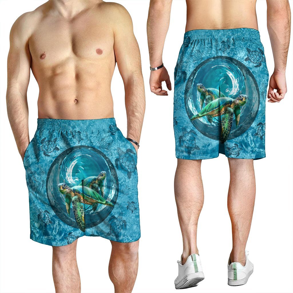 Hawaiian Whirlpool Turtle Polynesian Men's Shorts - AH - Polynesian Pride
