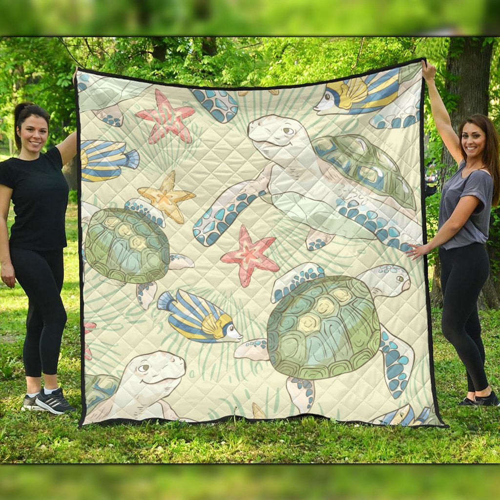 Hawaiian World Animals In Sea Premium Quilts - AH Black - Polynesian Pride