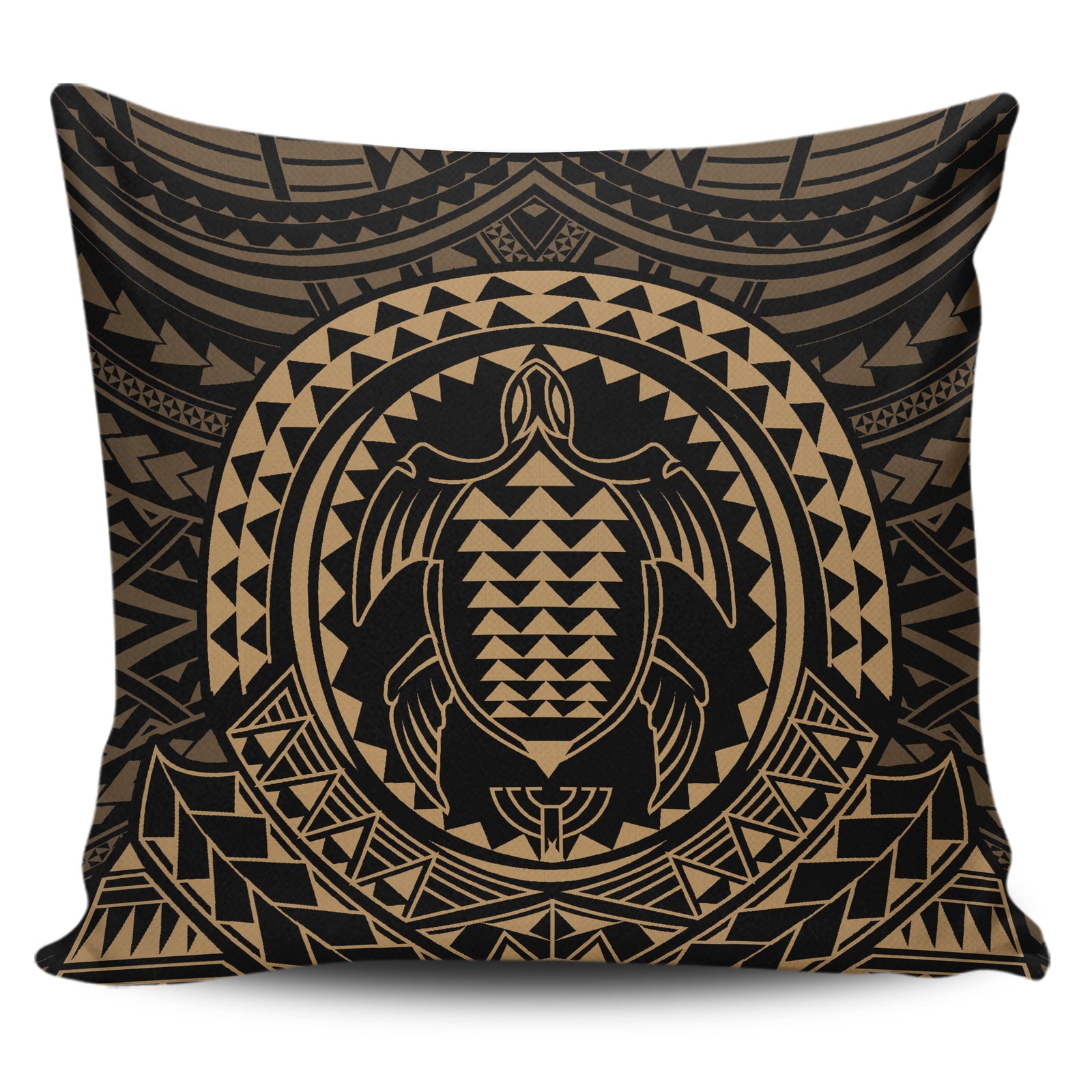 Hawaiian Kakau Honu Arc Gold Polynesian Pillow Covers One Size Zippered Pillow Case 18"x18"(Twin Sides) Gold - Polynesian Pride