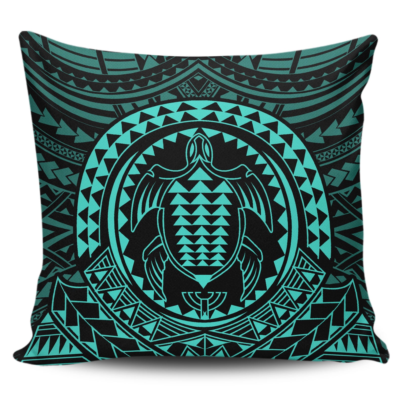 Hawaiian Kakau Honu Arc Turquoise Polynesian Pillow Covers One Size Zippered Pillow Case 18"x18"(Twin Sides) Turquoise - Polynesian Pride