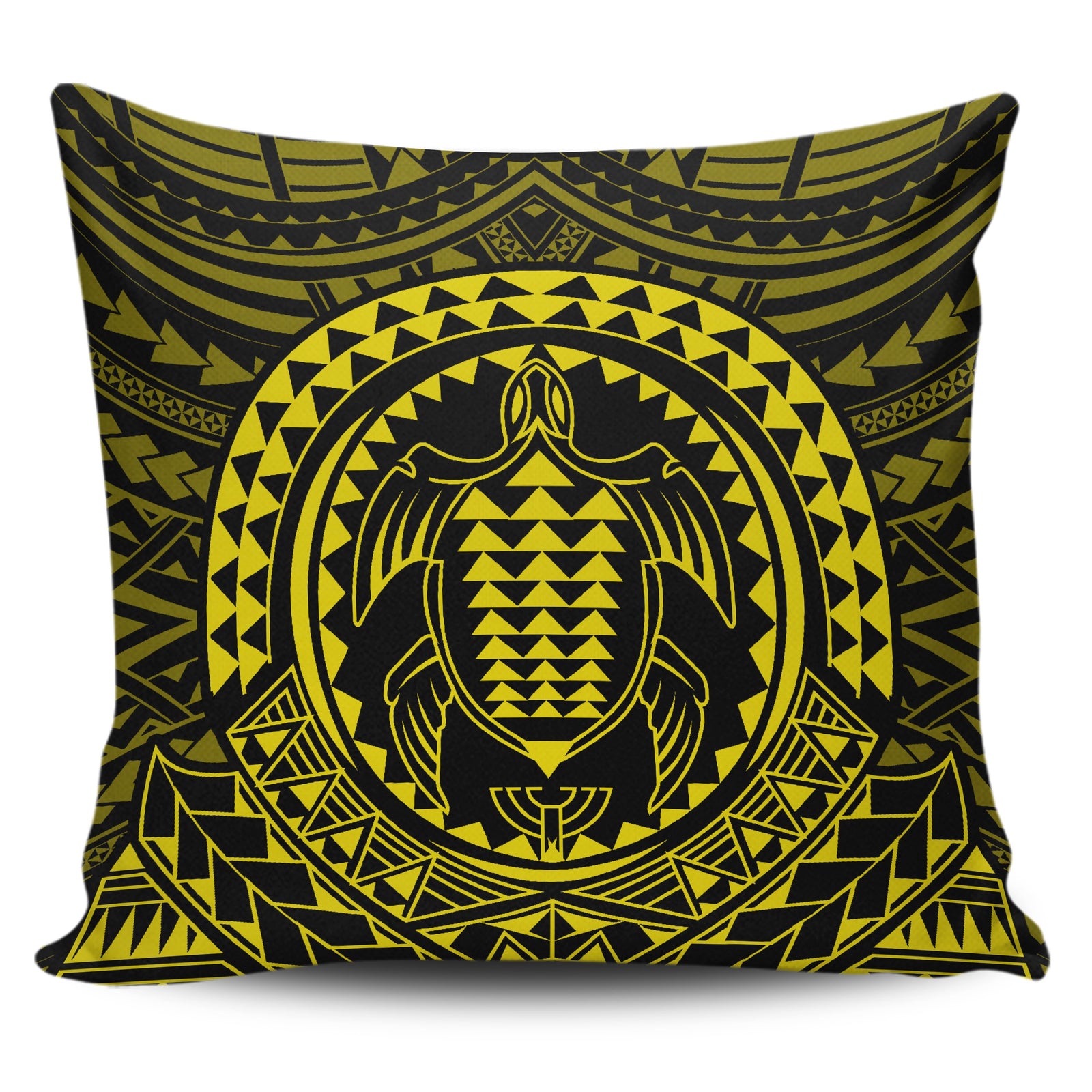 Hawaiian Kakau Honu Arc Yellow Polynesian Pillow Covers One Size Zippered Pillow Case 18"x18"(Twin Sides) Yellow - Polynesian Pride