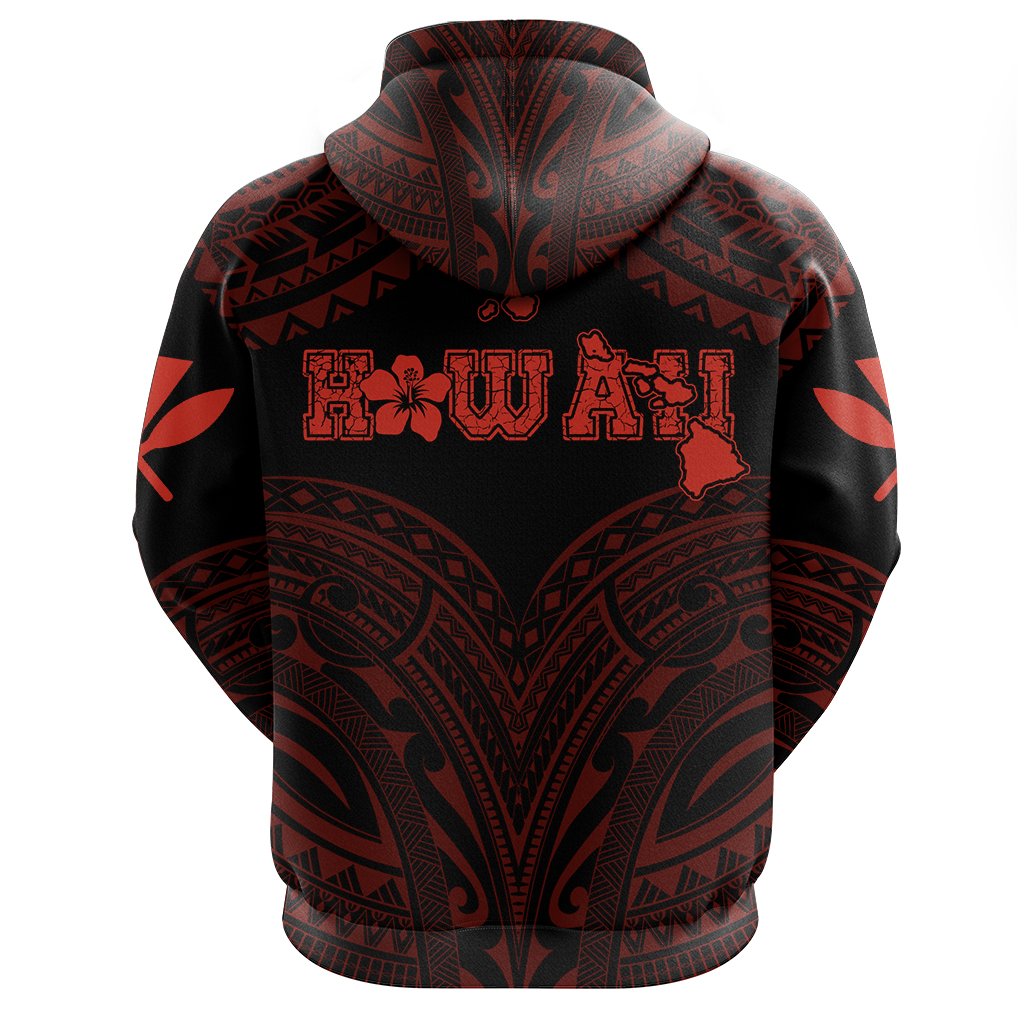 Hawaiian Kanaka Map Polynesian Hoodie Red Brad Style - Polynesian Pride