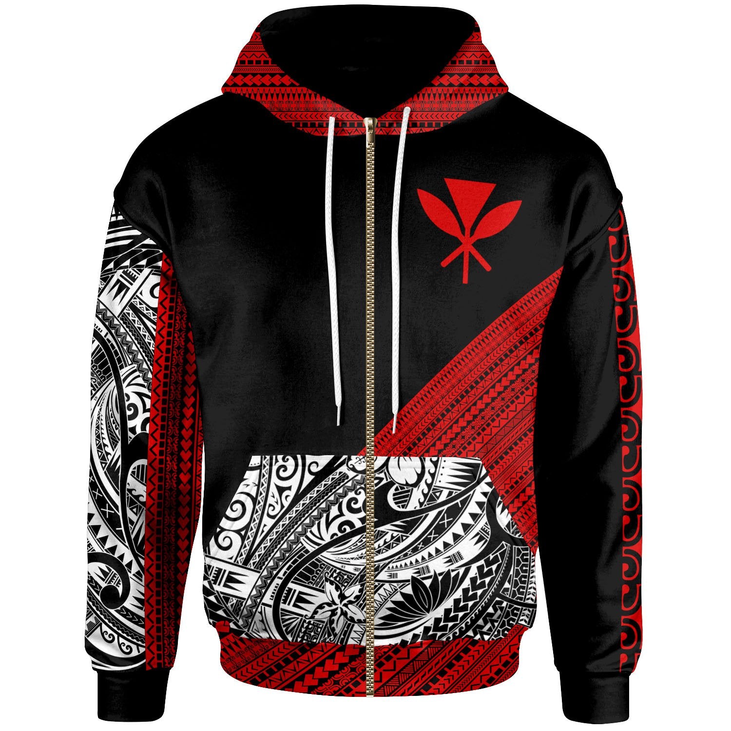 Hawaii Custom Zip Hoodie Polynesian Diagonal Pattern Red Unisex Red - Polynesian Pride