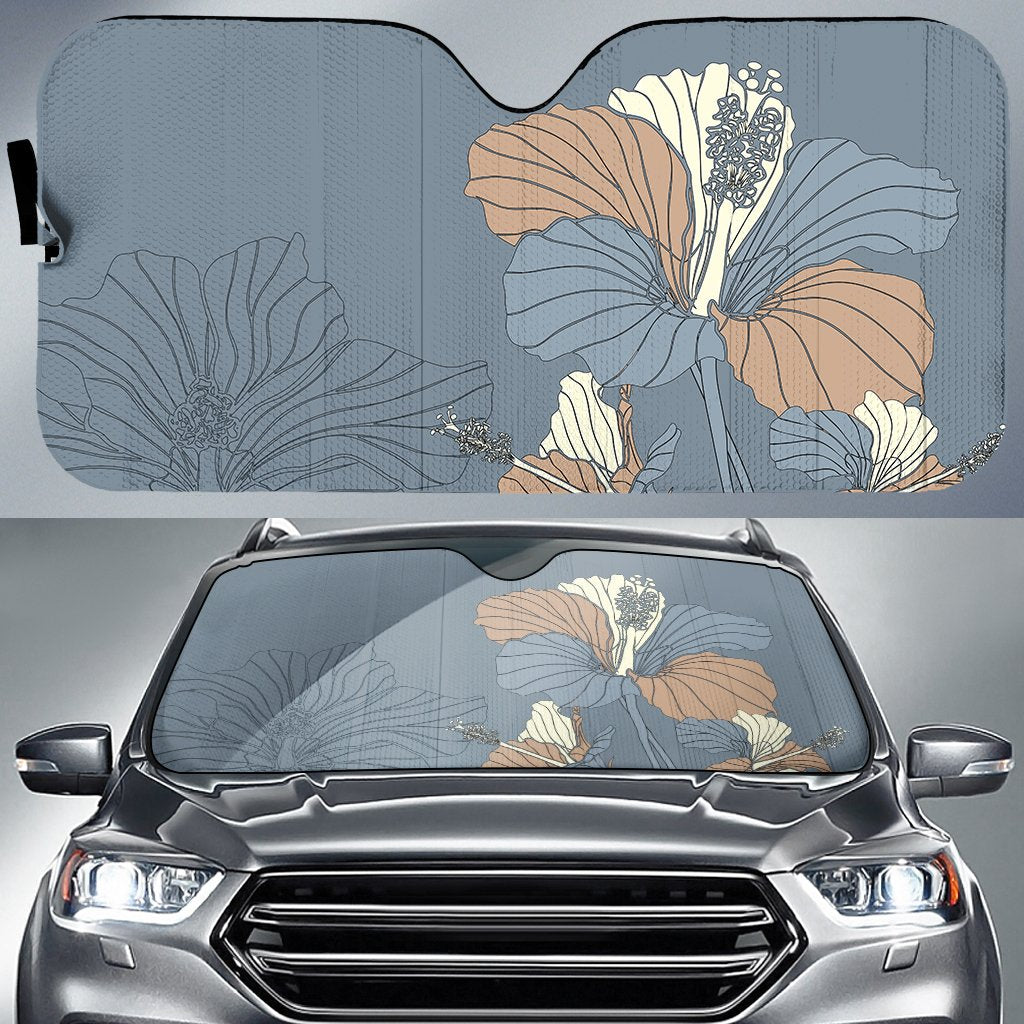 Hibiscus Art Car Sun Shade AH Auto Sun Shade Universal Fit White - Polynesian Pride