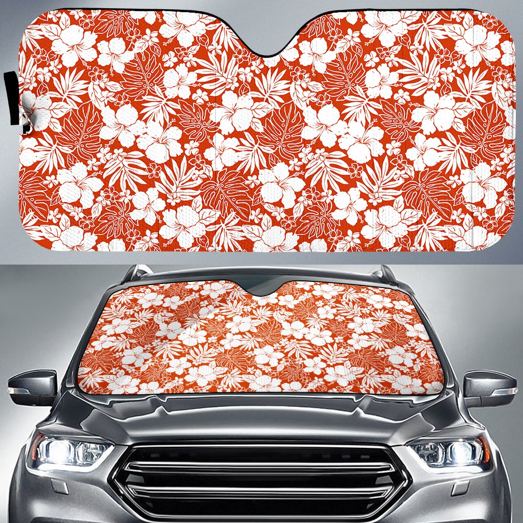 Hibiscus Flower Pattern Hawaii Car Sun Shade Auto Sun Shade Universal Fit White - Polynesian Pride