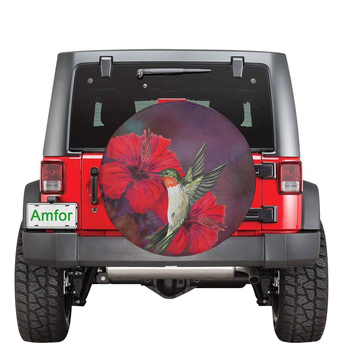 Hibiscus Hummingbird Spare Tire Cover AH Black - Polynesian Pride