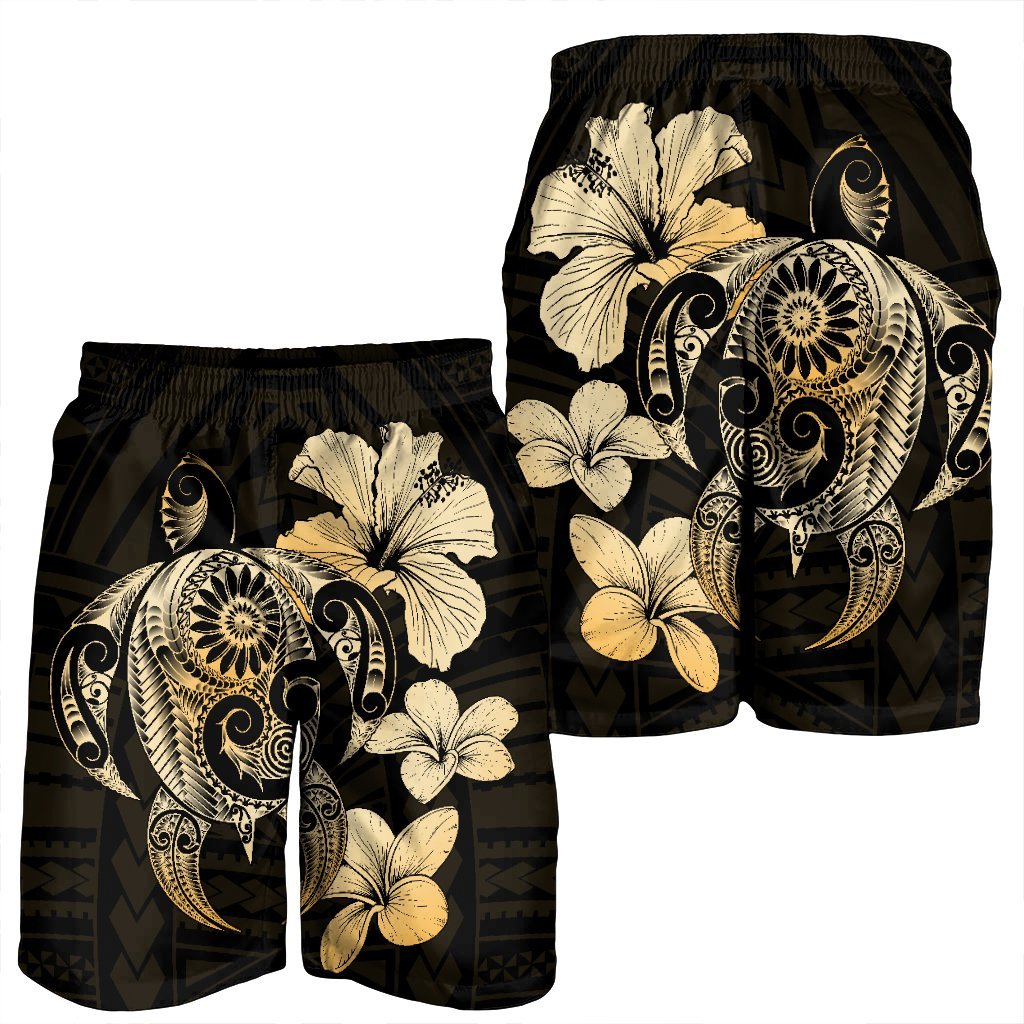 Hibiscus Plumeria Mix Polynesian Turtle Men's Shorts - AH - Polynesian Pride