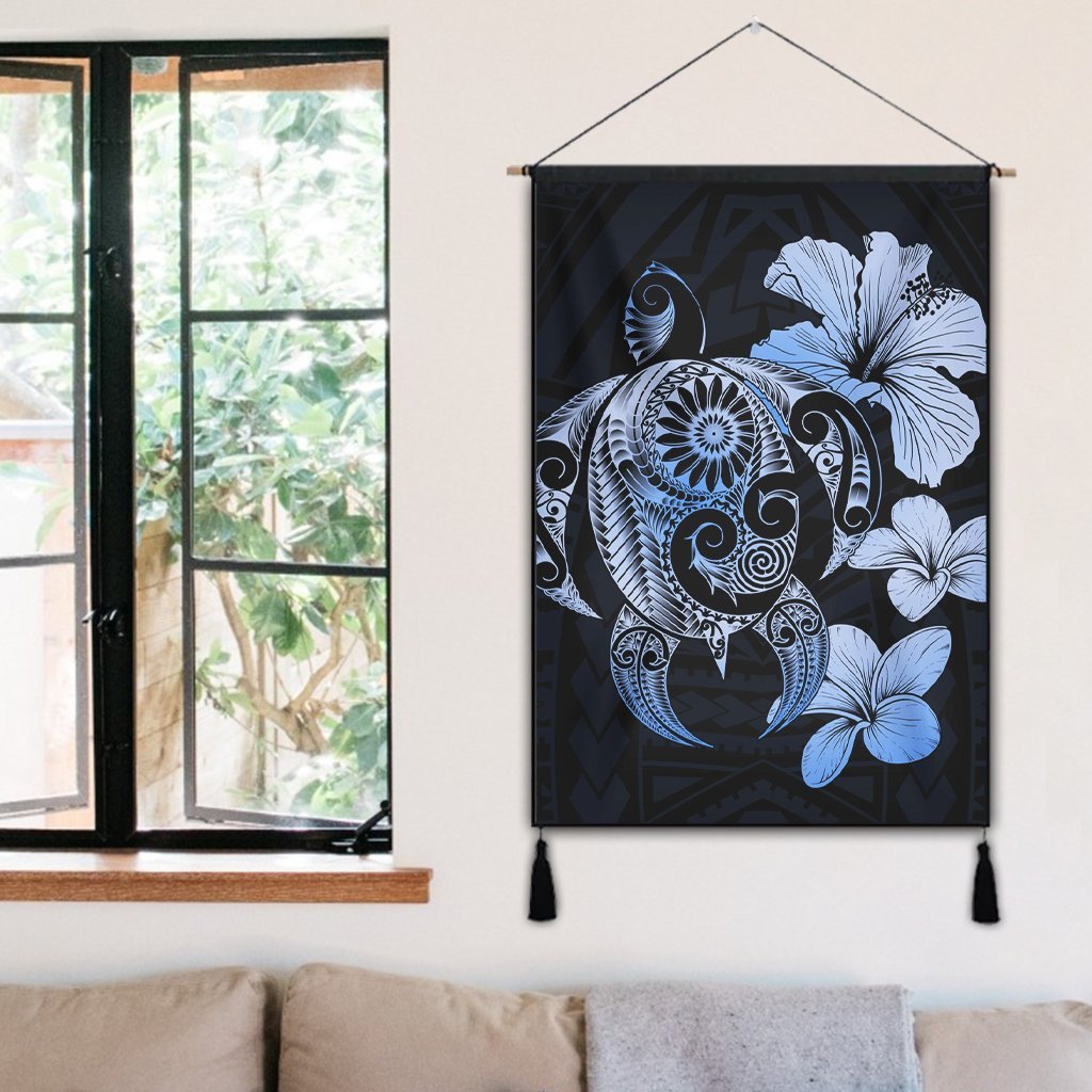 Hibiscus Plumeria Mix Polynesian Turtle Hanging Poster Blue - AH - Polynesian Pride