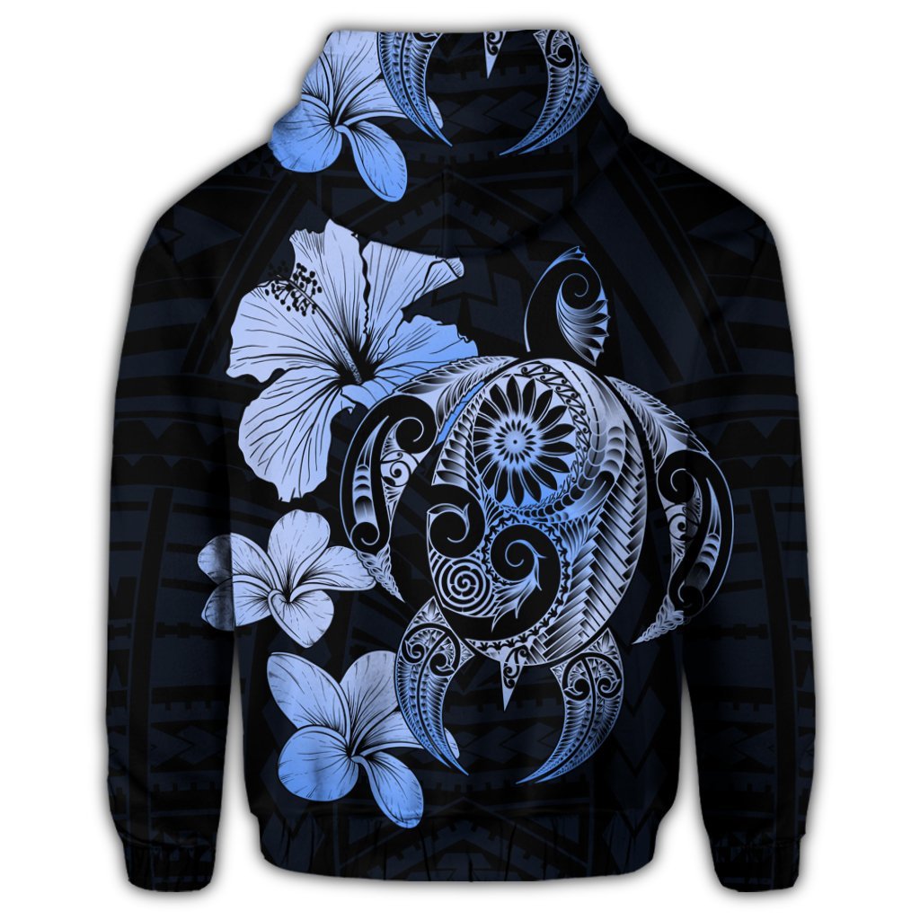 Hibiscus Plumeria Mix Polynesian Turtle Zip Hoodie Blue - Polynesian Pride