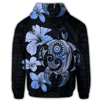 Hibiscus Plumeria Mix Polynesian Turtle Hoodie Blue - Polynesian Pride