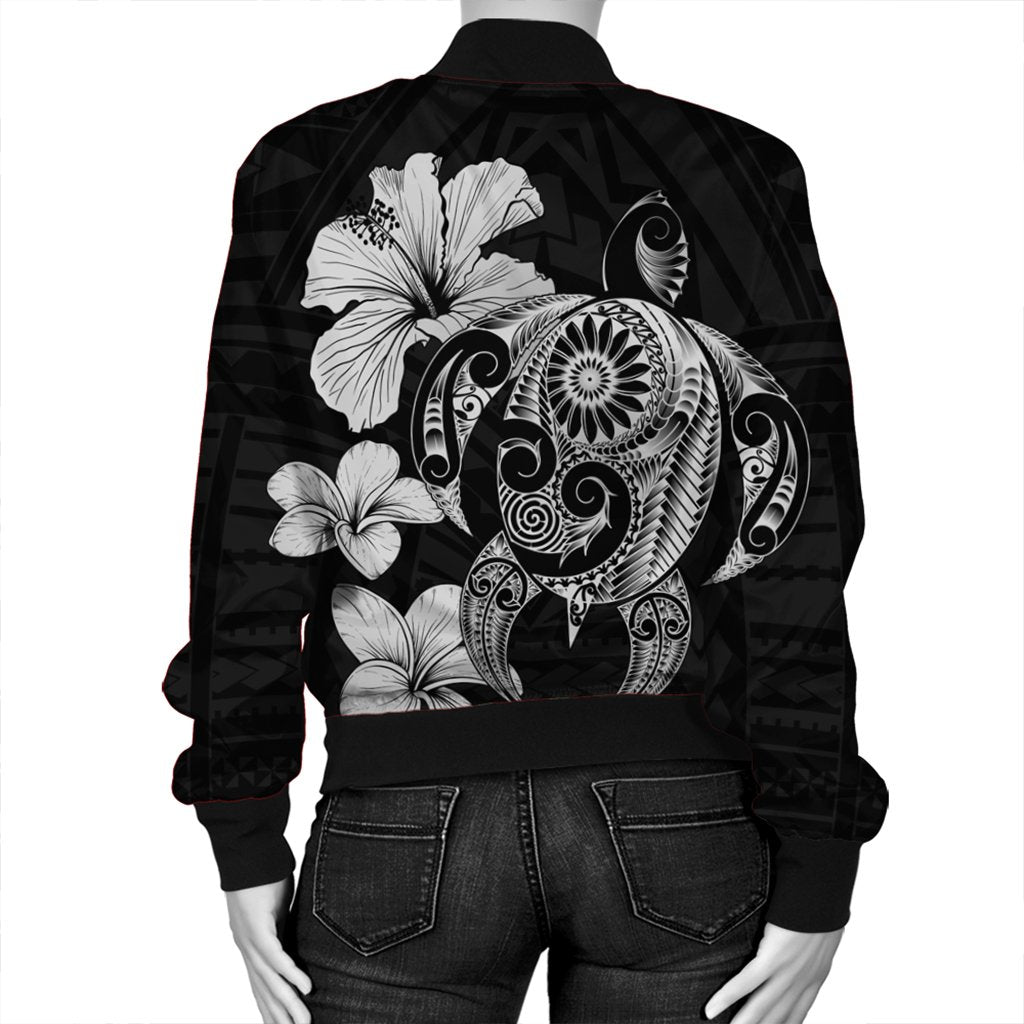Hibiscus Plumeria Mix Polynesian Turtle Bomber Jacket Gray - AH - Polynesian Pride