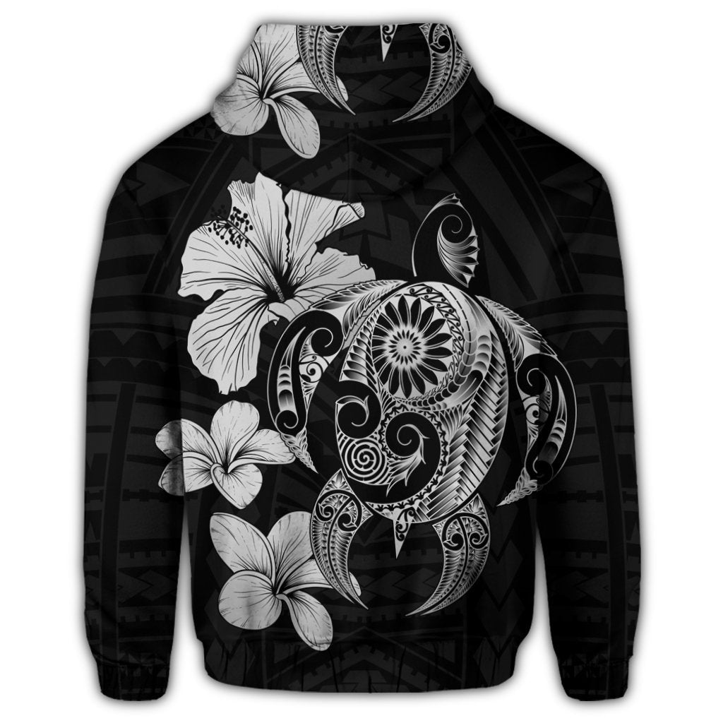Hibiscus Plumeria Mix Polynesian Turtle Zip Hoodie Gray - Polynesian Pride