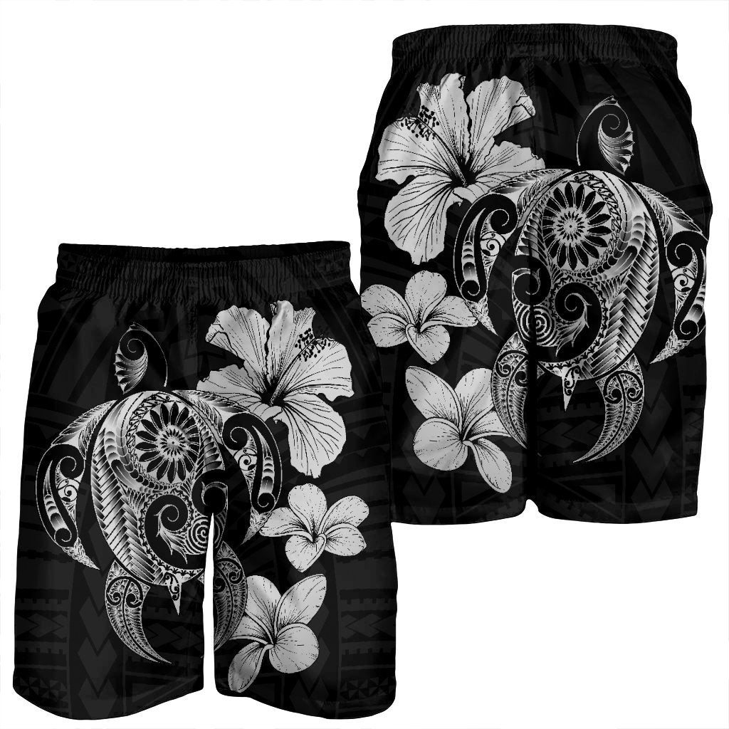 Hibiscus Plumeria Mix Polynesian Turtle Men's Shorts Gray - AH - Polynesian Pride