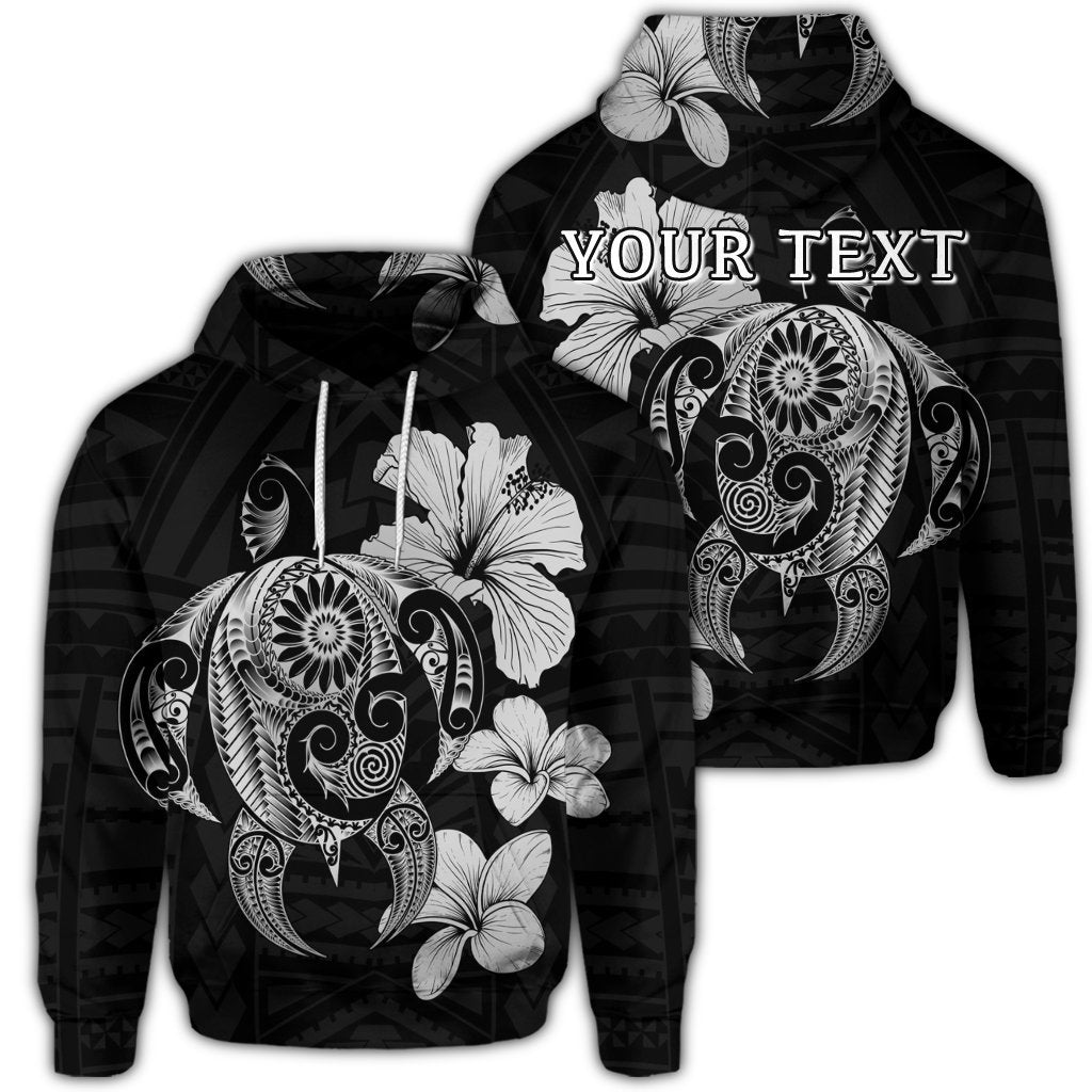 Custom Hibiscus Plumeria Mix Polynesian Turtle Hoodie Gray Unisex Art - Polynesian Pride