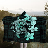 Hibiscus Plumeria Mix Polynesian Turtle Hooded Blanket Turquoise - AH - Polynesian Pride