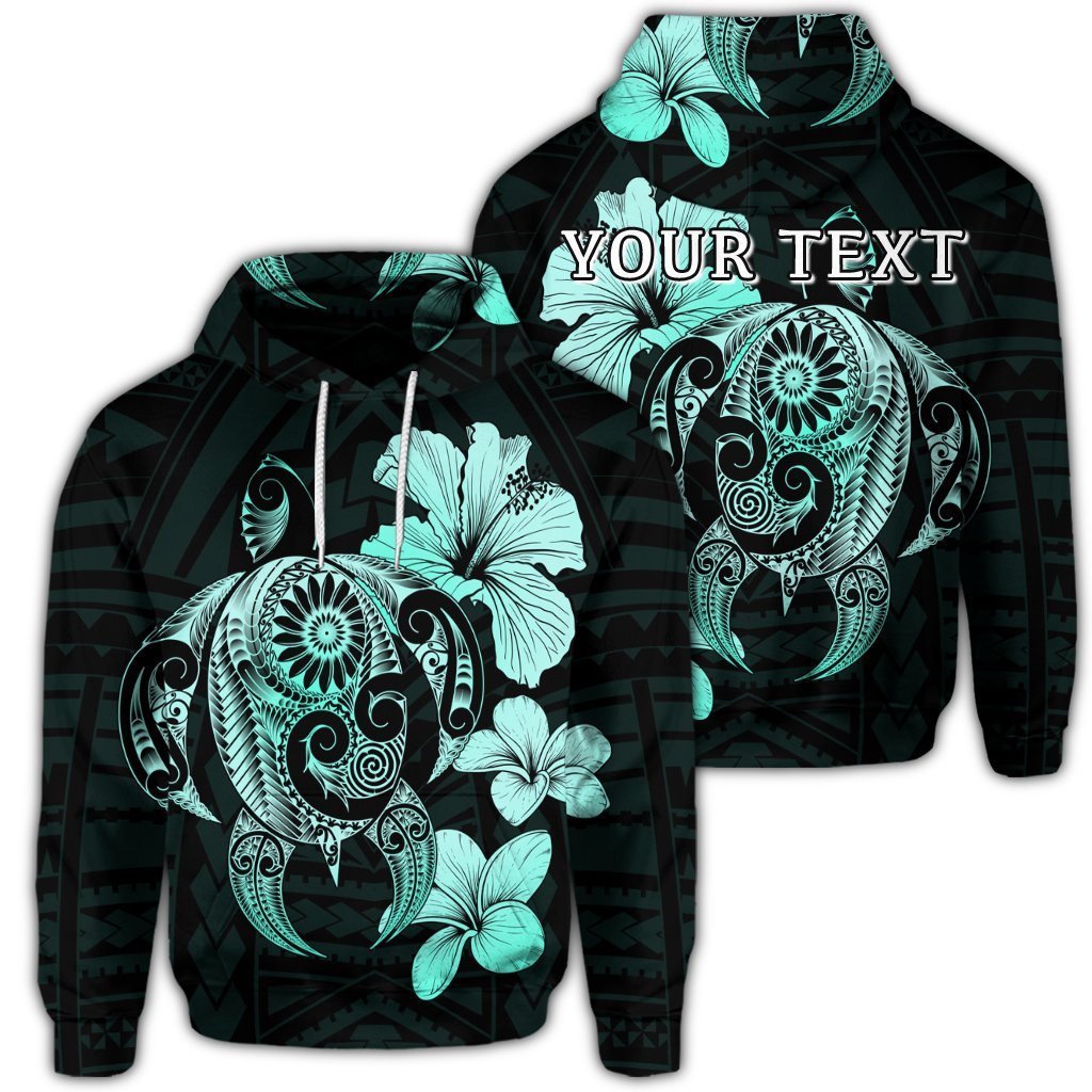 Custom Hibiscus Plumeria Mix Polynesian Turtle Hoodie Turquoise Unisex Art - Polynesian Pride