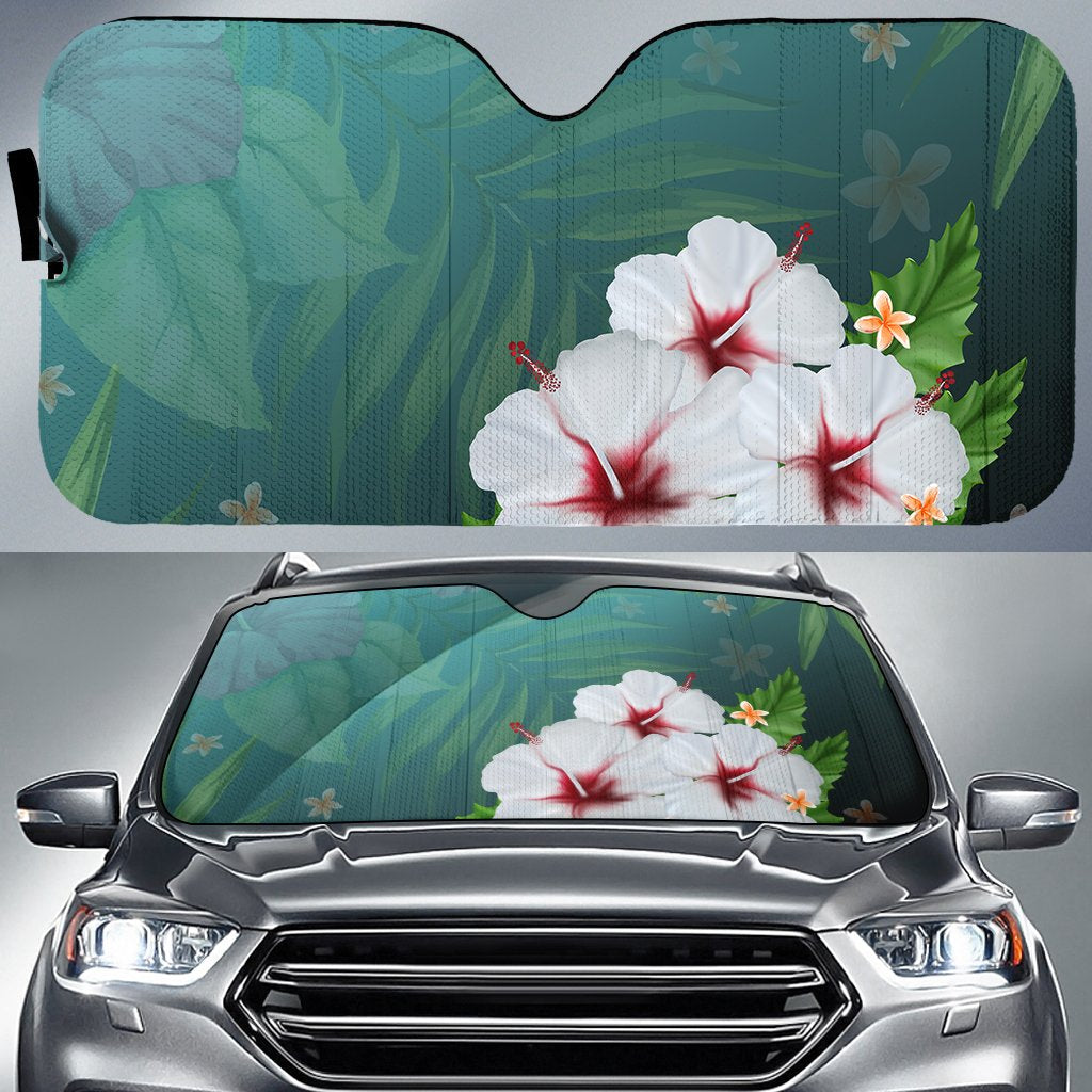 Hibiscus White Flower Gleeful Car Sun Shade AH Auto Sun Shade Universal Fit White - Polynesian Pride