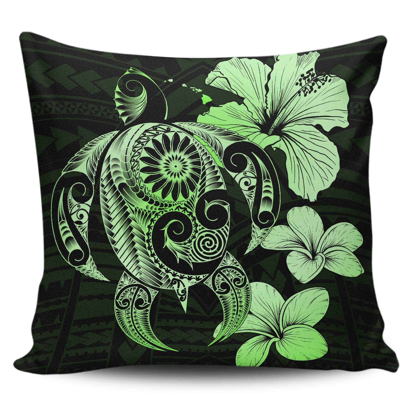 Hibiscus Plumeria Mix Polynesian Green Turtle Pillow Covers One Size Zippered Pillow Case 18"x18"(Twin Sides) Green - Polynesian Pride