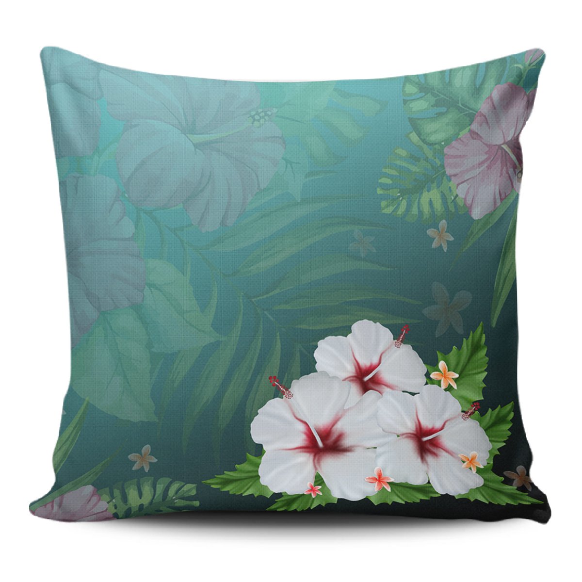 Hibiscus White Flower Gleeful Pillow Covers One Size Zippered Pillow Case 18"x18"(Twin Sides) Black - Polynesian Pride