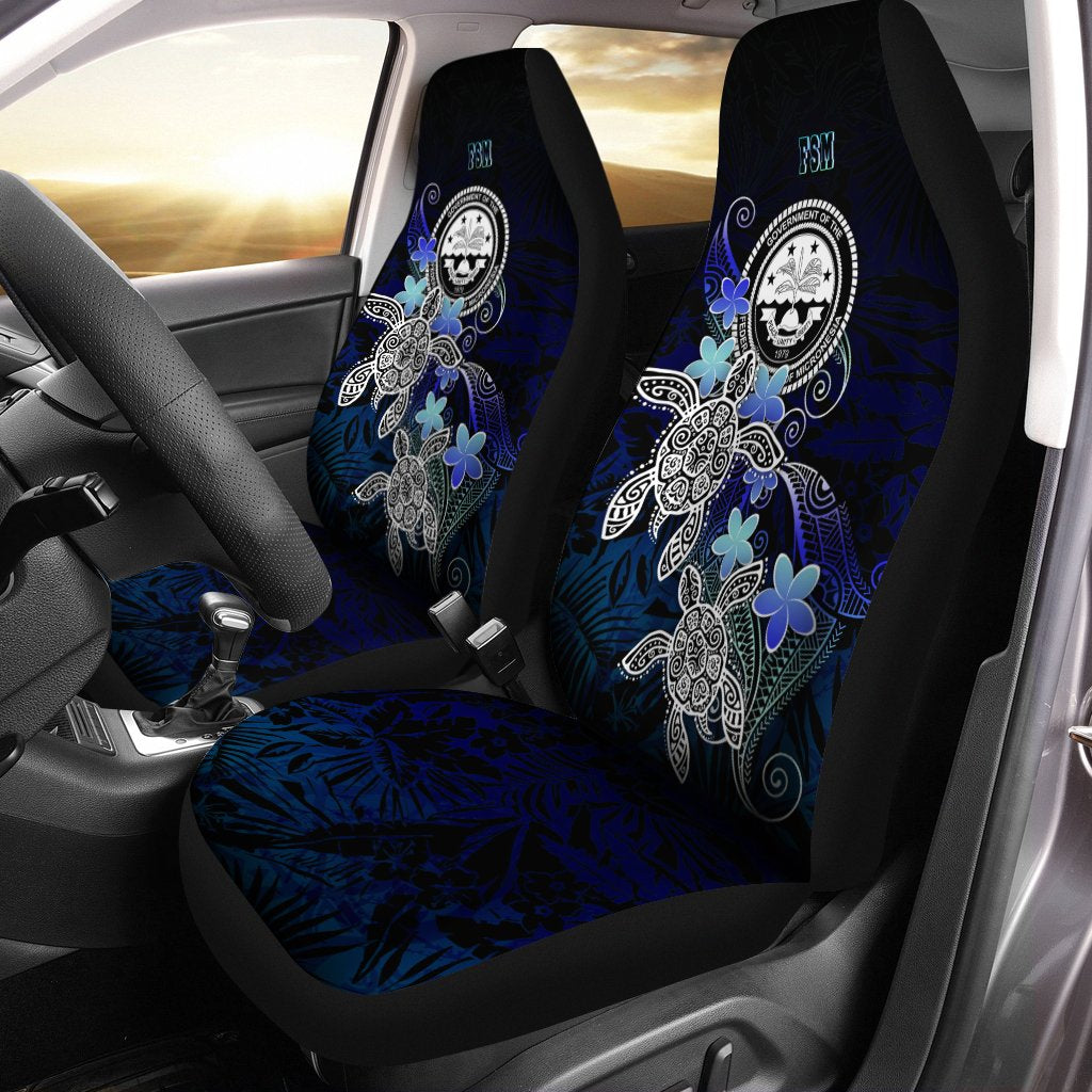 Federated States of Micronesia Polynesian Car Seat Covers - Blue Turtle Couple Universal Fit Blue - Polynesian Pride