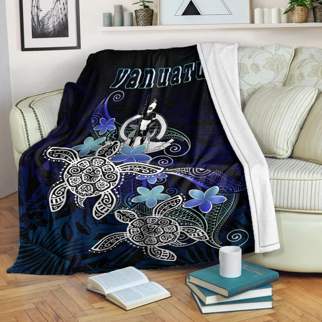 Vanuatu Polynesian Premium Blanket - Blue Turtle Couple White - Polynesian Pride