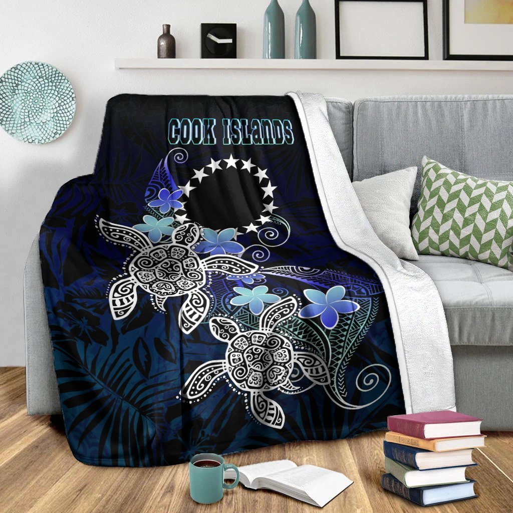 Cook Islands Polynesian Premium Blanket - Blue Turtle Couple White - Polynesian Pride