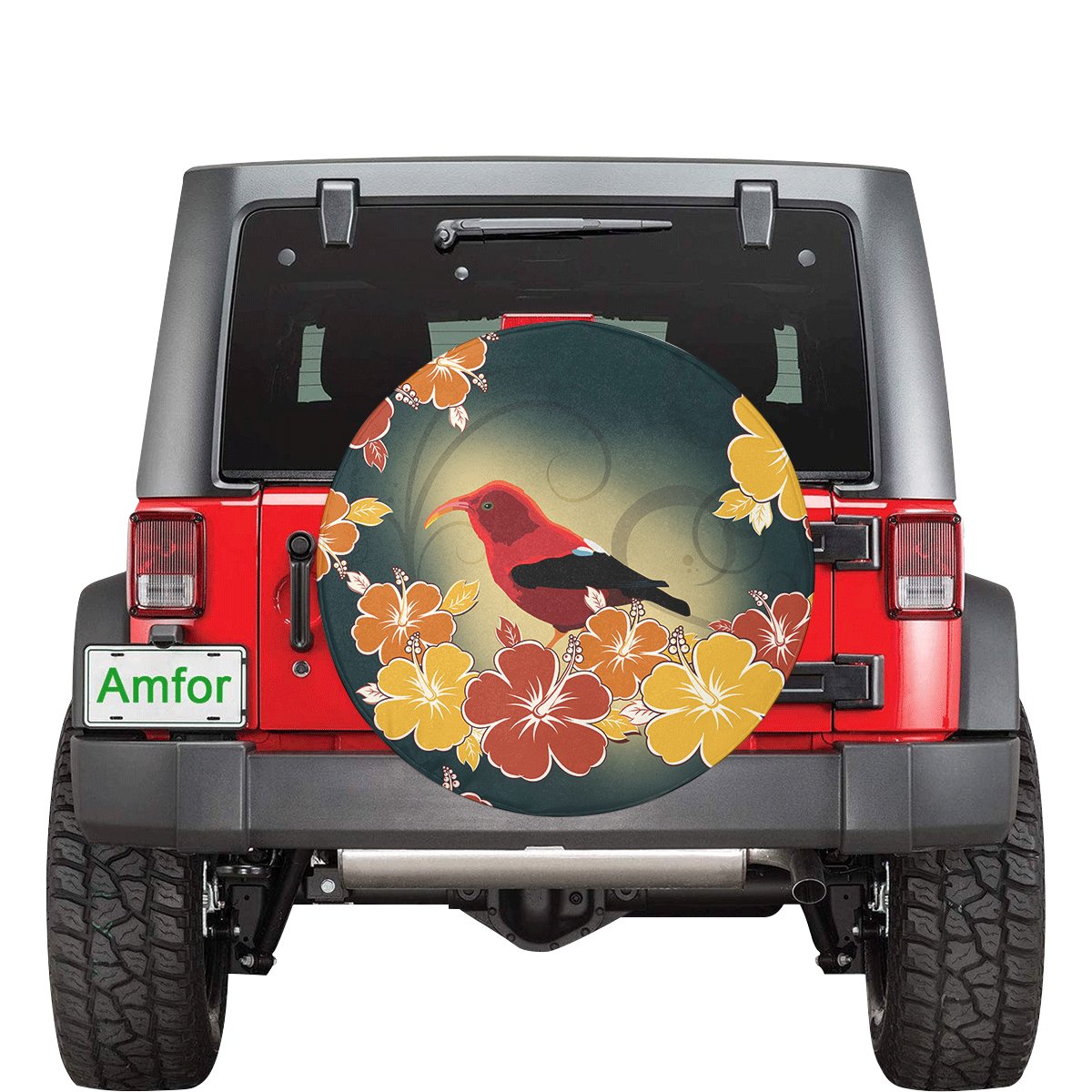 Honeycreeper Hibiscus Spare Tire Cover AH Black - Polynesian Pride