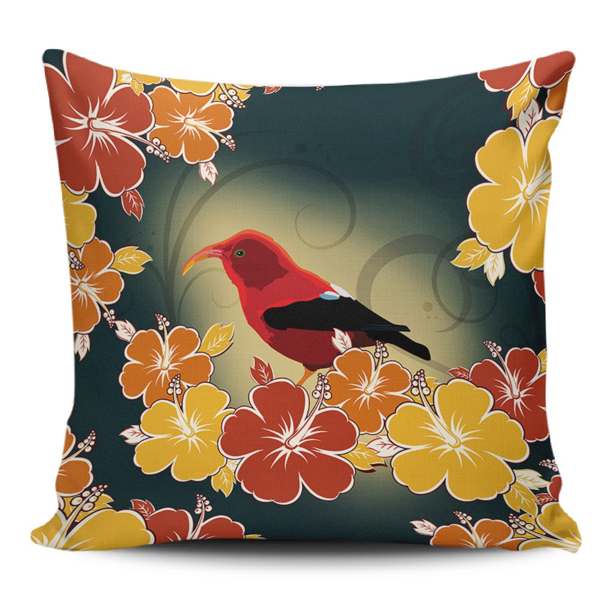 Honeycreeper Hibiscus Pillow Covers One Size Zippered Pillow Case 18"x18"(Twin Sides) Black - Polynesian Pride