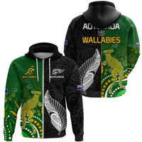 Aotearoa Rugby All Black Combine Australia Wallabies Hoodie Aboriginal Kangaroo and Maori Fern LT9 - Polynesian Pride