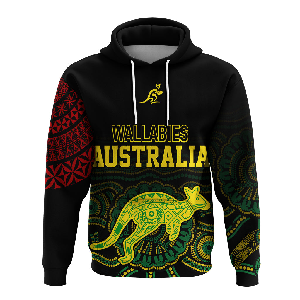 Custom Aussie Wallabies Mix Mate Maa Tonga Hoodie Ver 02 LT7 Pullover Hoodie Black - Polynesian Pride