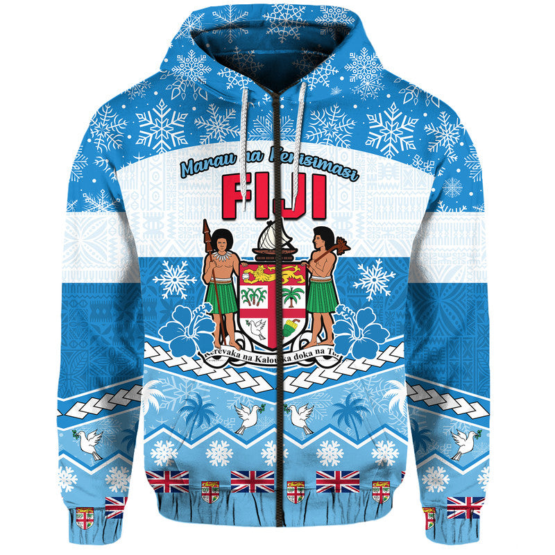 Fiji Masi Tapa Christmas Vibe Hoodie LT9 Zip Hoodie Blue - Polynesian Pride