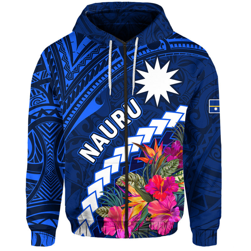 Custom Nauru Independence Day Hoodie Polynesian Tropical LT9 Zip Hoodie Blue - Polynesian Pride