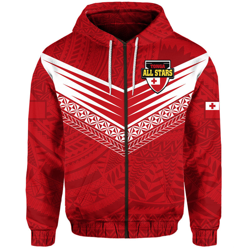 Tonga Rugby Hoodie - Tongan Kupesi Ngatu Design - Polynesian Pride LT9 Zip Hoodie Red - Polynesian Pride