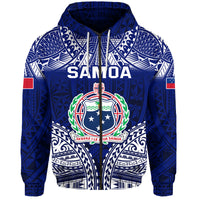 Samoa Coat of Arms Hoodie Polynesian Pattern LT9 Zip Hoodie Blue - Polynesian Pride