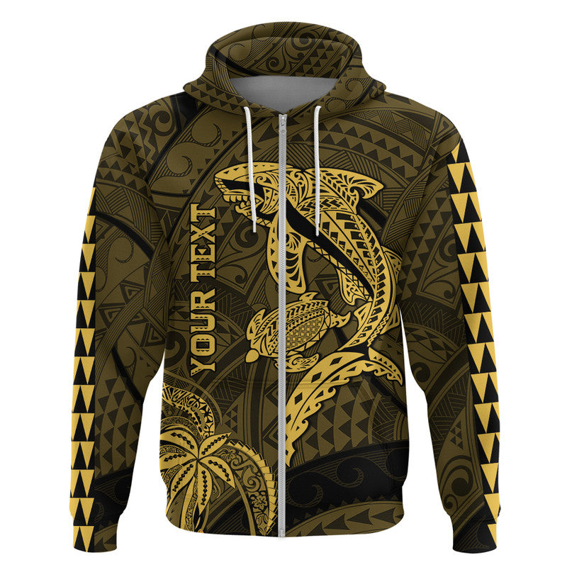 Custom Hawaii Hoodie Shark and Turtle Mix Kakau Gold LT9 Zip Hoodie Gold - Polynesian Pride
