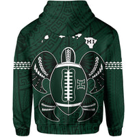 Polynesian Kakau Warrior Turtle American Football Map of Hawaii Zip Hoodie Green - Polynesian Pride