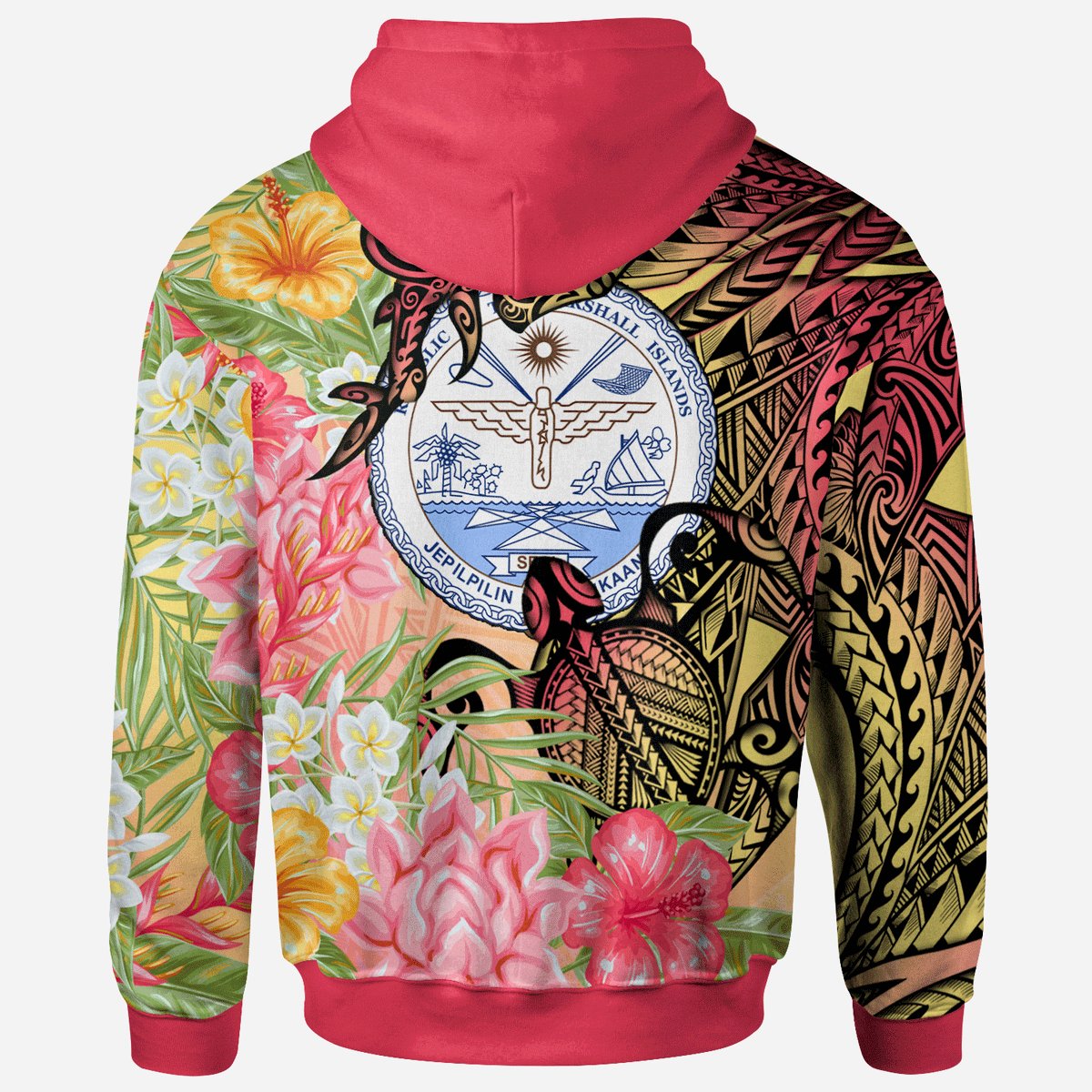 Marshall Islands Zip Hoodie Flowers Tropical With Sea Animals - Polynesian Pride